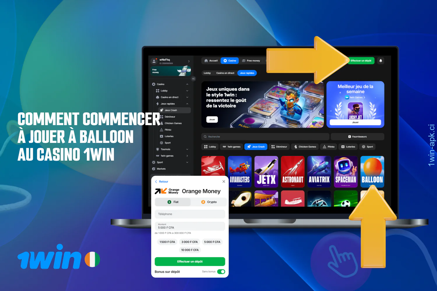 Pour commencer à jouer à Balloon sur 1win Casino, vous devez vous inscrire et approvisionner votre compte